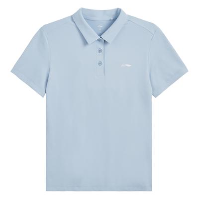 Casual Breathable Comfortable Solid Color Short Sleeve Polo Shirt Women Tops Sky-Blue APLV680-3