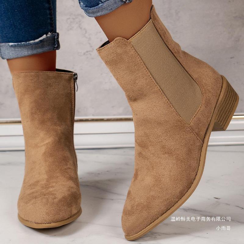 European, American and foreign trade British style large size medium tube thin knight boots women's suede thick heel pointed side zipper bare boots