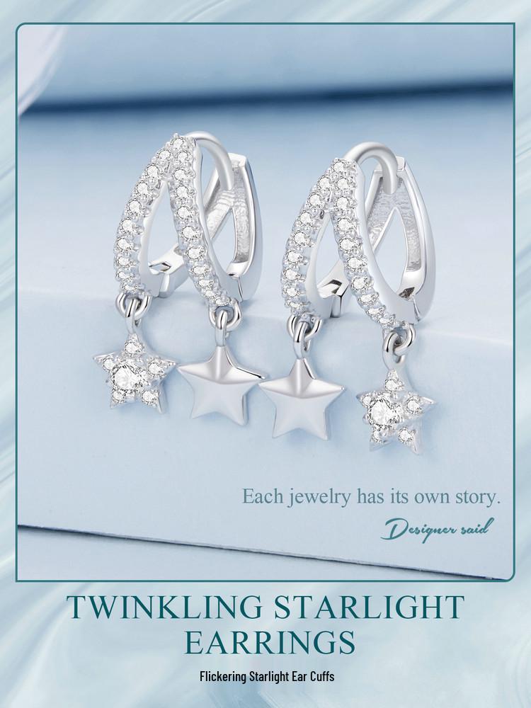 Avle Swaying Double Ring Star Earrings - S925 Sterling Silver, Cross-Border Women's Versatile Design