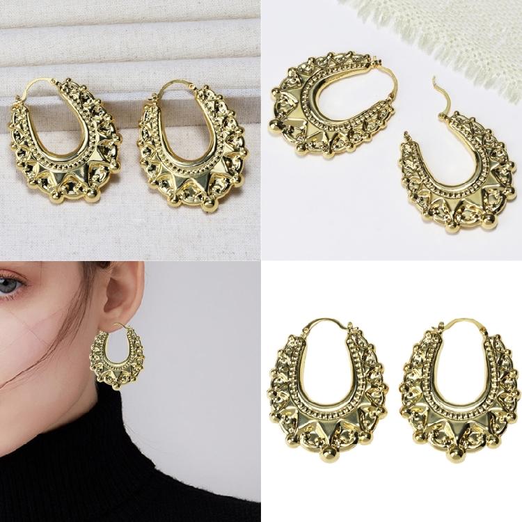 Stylish Waterproof Spikes Beads Fashion Hoop Earrings Fashionable Handmade Jewelry Trendy Women's Party Accessories