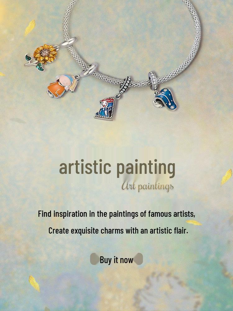 Sunflower S925 Silver Bracelet Pendant, Shining Sunflower DIY Beaded Accessories SCC2079