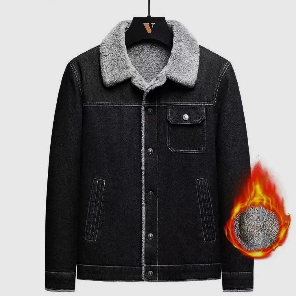 Denim Jacket Men's Autumn and Winter Plus Velvet Thickened Clothes Tide Brand Lapel Casual Jacket Men's Clothing