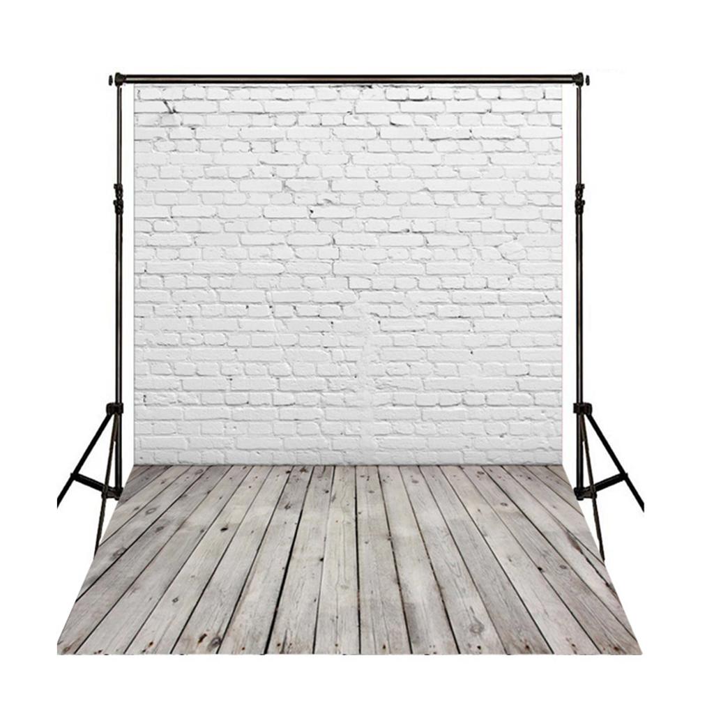 White Brick Wall with Wooden Floor Photography Backdrop Vinyl Photo Background Cloth Photo Studio Photography Props