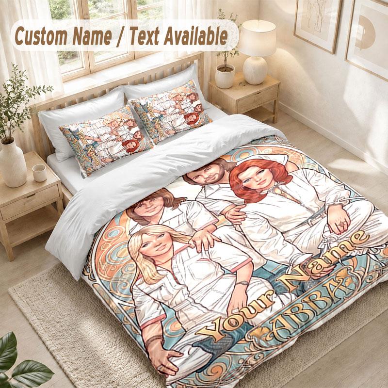 Custom Name Bedding Set 3 PiecesABBA Print Duvet Cover + 2 Pillowcases Soft Bed Decor