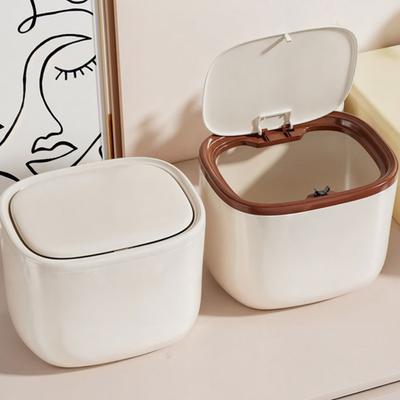 Desktop Trash Can Household Living Room Tea Slag Can Sealed and Partitioned with Larger Diameter Mini Press Storage Bin