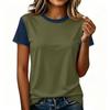 Women's Casual Pullover Short Sleeve T Shirt Color Block Crew Neck Top Lightweight Soft Fabric Comfortable Fit