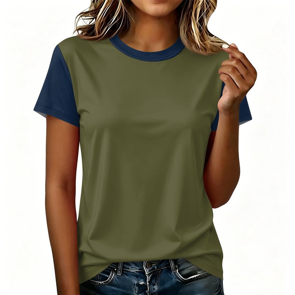 Women's Casual Pullover Short Sleeve T Shirt Color Block Crew Neck Top Lightweight Soft Fabric Comfortable Fit