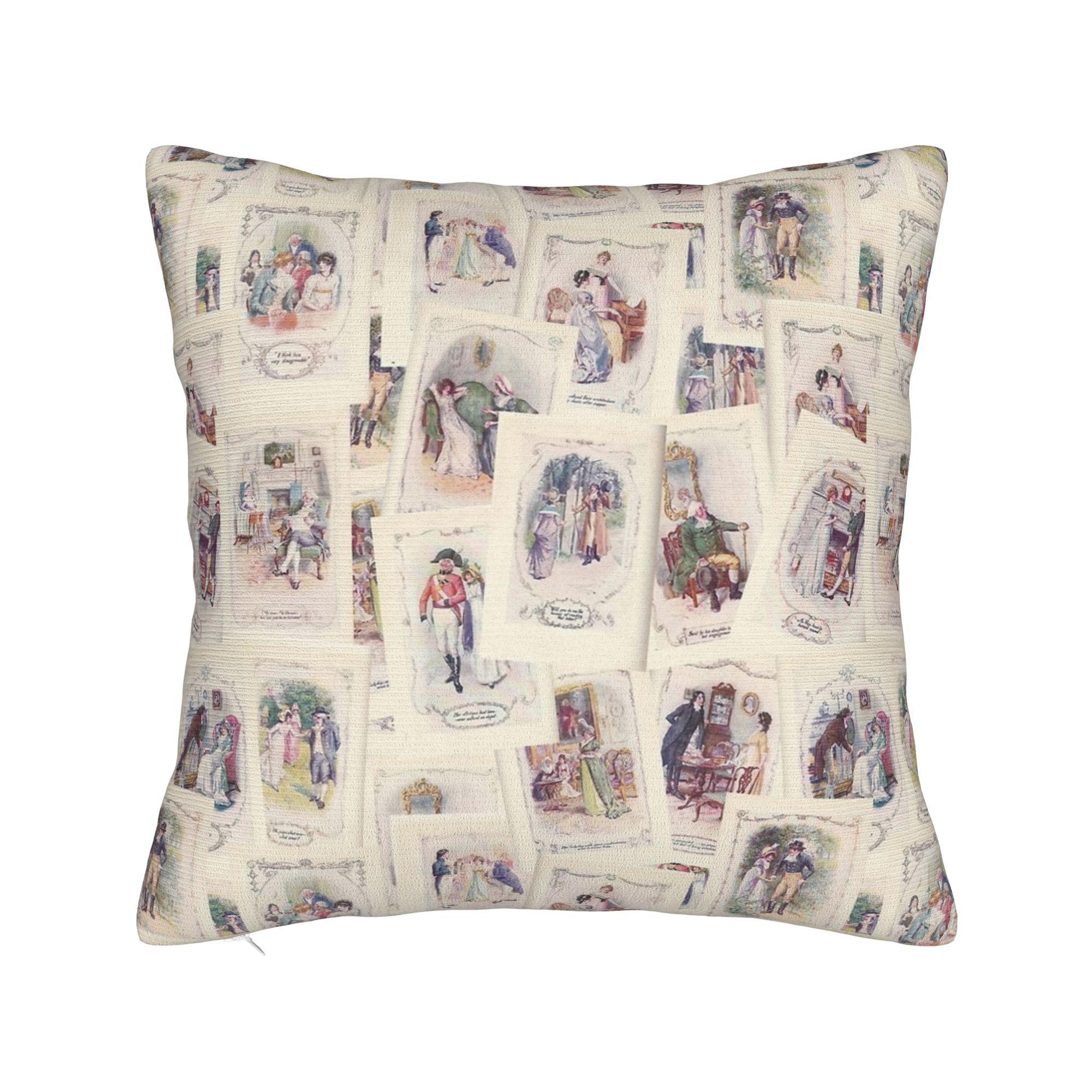 

Pride and Prejudice Red Toile Illustrations and Quotes Pillowcase Printing Cushion Cover Decorations Pillow Case Cover Home 30x30cm 12x12in