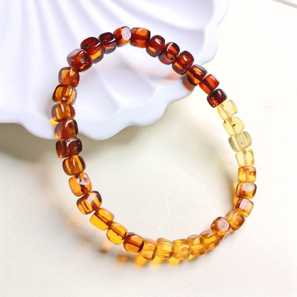 Baltic Gold Blood Amber Gradient Rainbow Square Bracelet