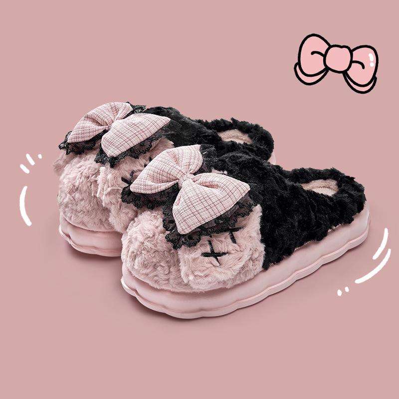 Fashion Bow Cotton Slippers Women's Autumn New Indoor Home Warm Non-slip Can Be Worn Outside Half Drag Cotton Shoes