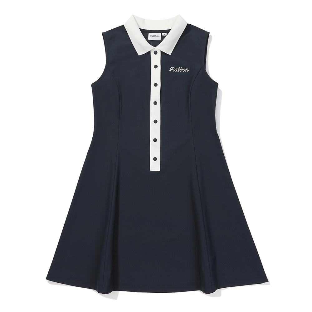 MALBON GOLF Button-Up Sleeveless Dress Navy (Woman)