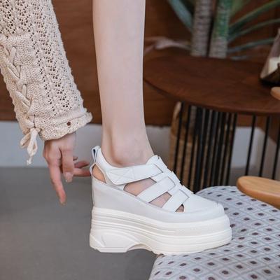 Genuine Leather Women's Sandals 2025 Summer New High Heeled Sandals Thick-soled Platform Sandals for Women Hollow Out Sandalias
