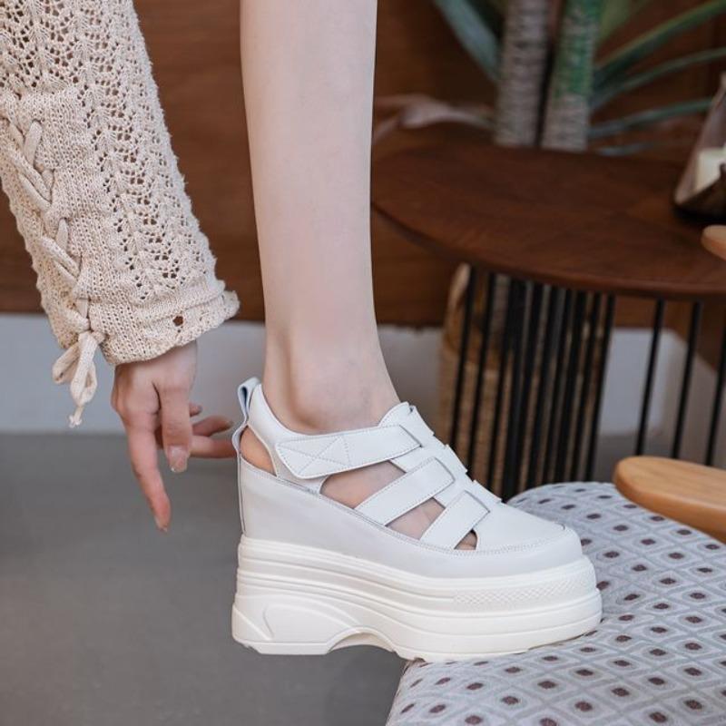 Fashion Genuine Leather Women's Sandals 2025 Summer New High Heeled Sandals Thick-soled Platform Sandals for Women  Hollow Out Sandalias