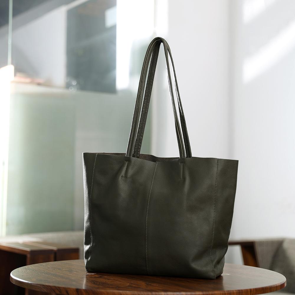 Top-grain Cowhide Large Shopping Bag Genuine Leather Women's Casual and Simple Tote Mother Bag Women's Designer Luxury Bag