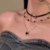 Multiple-layered Stacked Necklace for Women, Chic and Cool Black Leather Rope Chain, Collar Chain, Neck Chain
