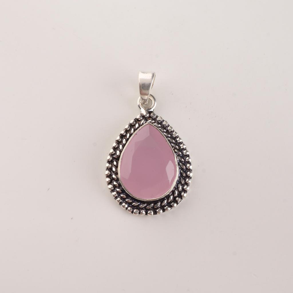 Rose Chalcedony Gemstone 925 Sterling Silver Handcrafted Jewelry Everyday Wear Pendant 1.5" For Her APP-2-16