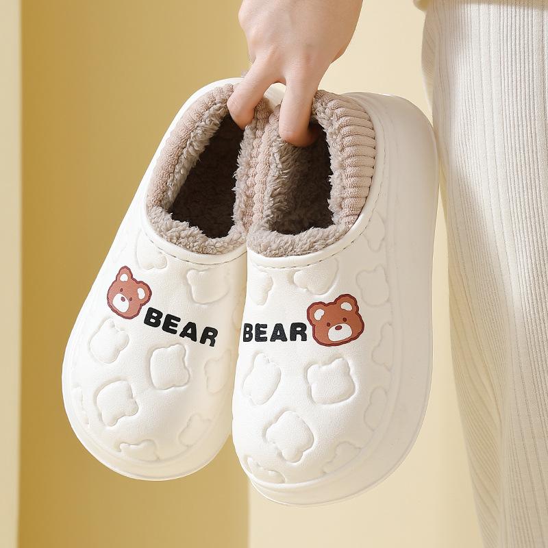 Waterproof Cotton Slippers Winter Thick-soled Bag and Indoor Home Letter Warm Cotton Shoes