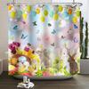 Spring Easter Shower Curtain Happy Rabbit Bunny Eggs Flower Garden Floral Holiday Waterproof Bathroom Shower Curtain With Hooks
