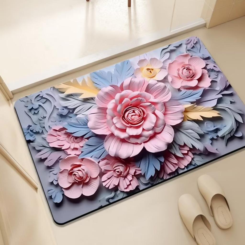 Diatom Printing Bathroom Thickening Mat Bath Non-slip Carpets In Wash Basin Bathtub Side Floor Rug Shower Room Doormat Memory Foam 3D Pad