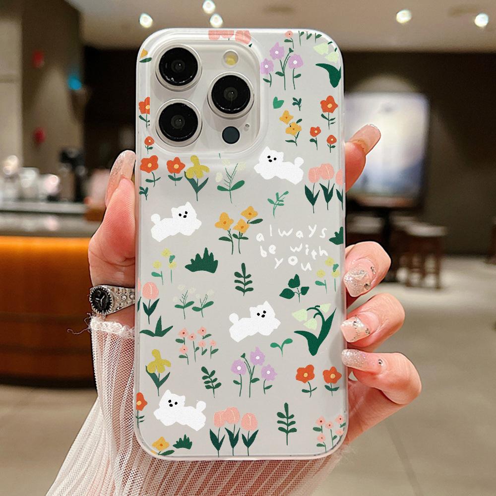 Mobile Phone Cases for iPhone 11 13 15 Pro Max 12 14 Pro Max Case iPhone 16 15 Plus 13 Pro 12 Frosted Texture Painted Cartoon Flowers
