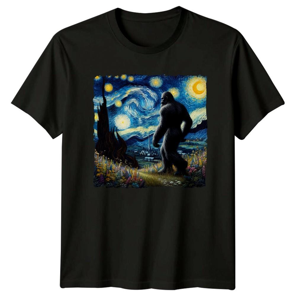 Bigfoot Starry Night Parody Art TShirt Funny Sasquatch Tee Unisex T-Shirt L