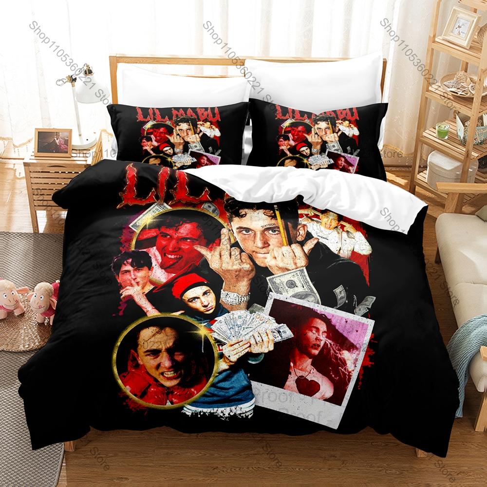 Viral Meme Rap Artist Lil Mabu Hit Song Graphic Hip Hop Bedding Set Duvet Cover With 2 Pillowcases Teen Urban Bedroom Decor