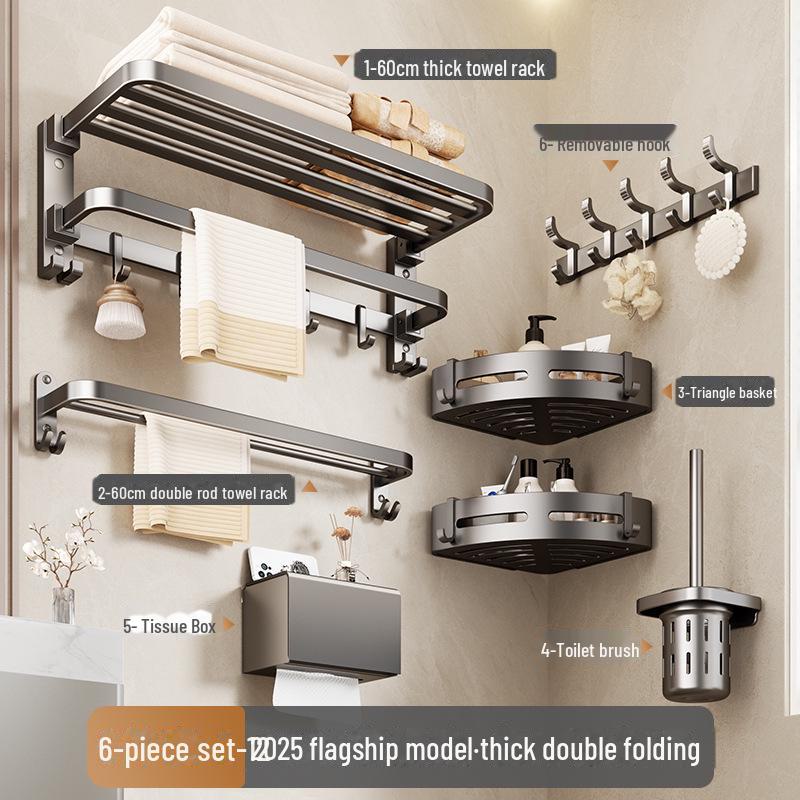 Punch-Free Bathroom Towel Rack and Shelf Kit