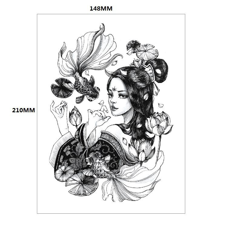Traditionelle schöne Frau Charakter Tränen Geisha Farbe Wasser Transfer Blume Arm Anti-Real Tattoo Aufkleber Tattoo