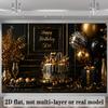2D Black Gold Glitter 50th Birthday Background Banner for Adult Anniversary Party Decor