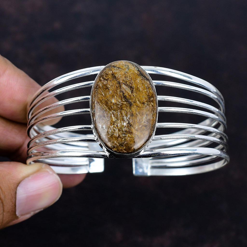 Bronzite Cuff Bracelet Gemstone Jewelry Unique Bangle 925 Sterling Silver Cuff Bracelet Adjustable Bangle Handmade Jewelry Anniversary Gifts