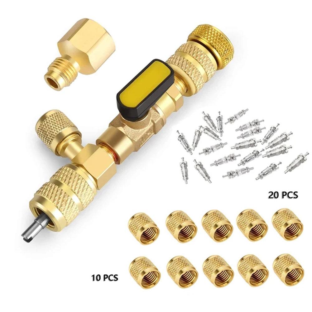 Valve Core Remover Installer Kit With Dual Size 1/4" & 5/16" Port, Schrader Valve Tool For R22 R410a R134A R12 R32 Refriger L1A0
