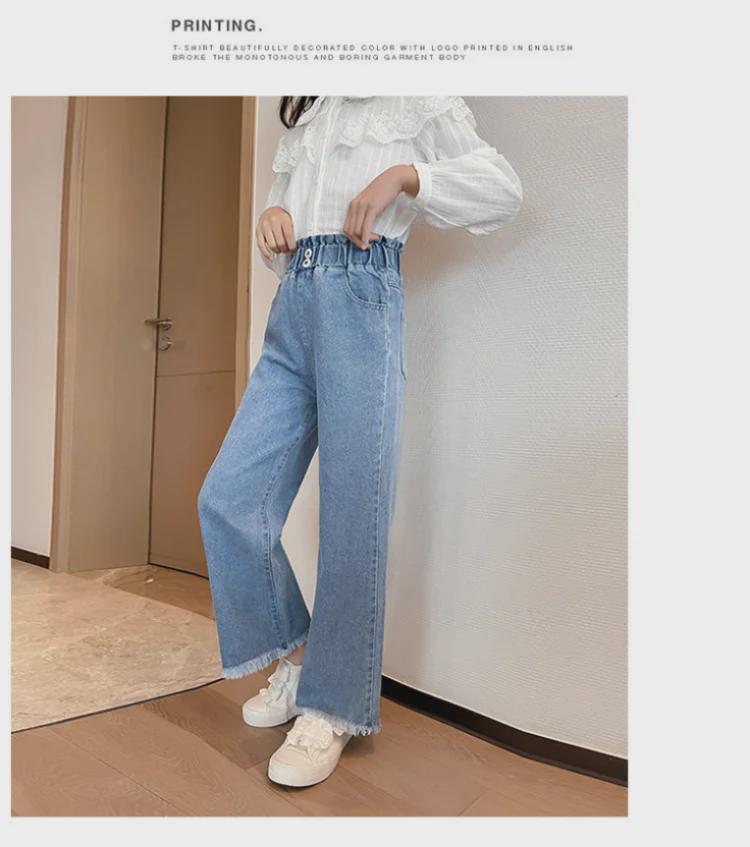 Dżinsy z szerokimi nogawkami dla dziewcząt 2023: Nowe spodnie wiosenno-jesienne w stylu koreańskim dla dzieci średnich i dużych