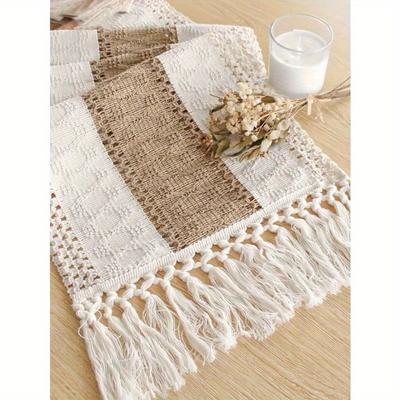 1 pz Runner da Tavola Boho Runner da Tavola Macramè per Decorazioni per la Casa Runner da Tavola Macramè Bianco Crema Grigio con Frange per Tavolo da Pranzo Boho