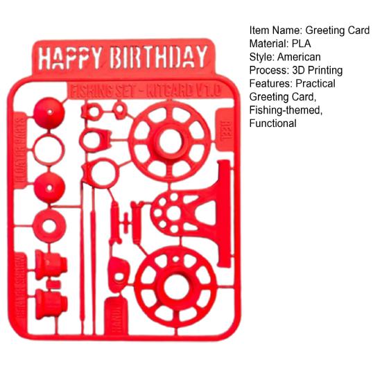 Fisherman's Birthday Greeting Card 3D Printed Greeting Card with Detachable Fishing Accessories Happy Birthday Card Gift for Fishing Enthusiasts