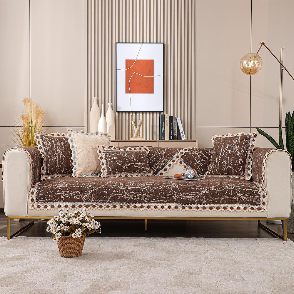 

Подушка для дивана из кружева с ажурным узором из синели, всесезонный универсальный чехол для дивана, противоскользящий пылезащитный чехол, тканевое полотенце, наволочка с мраморным узором 70x70