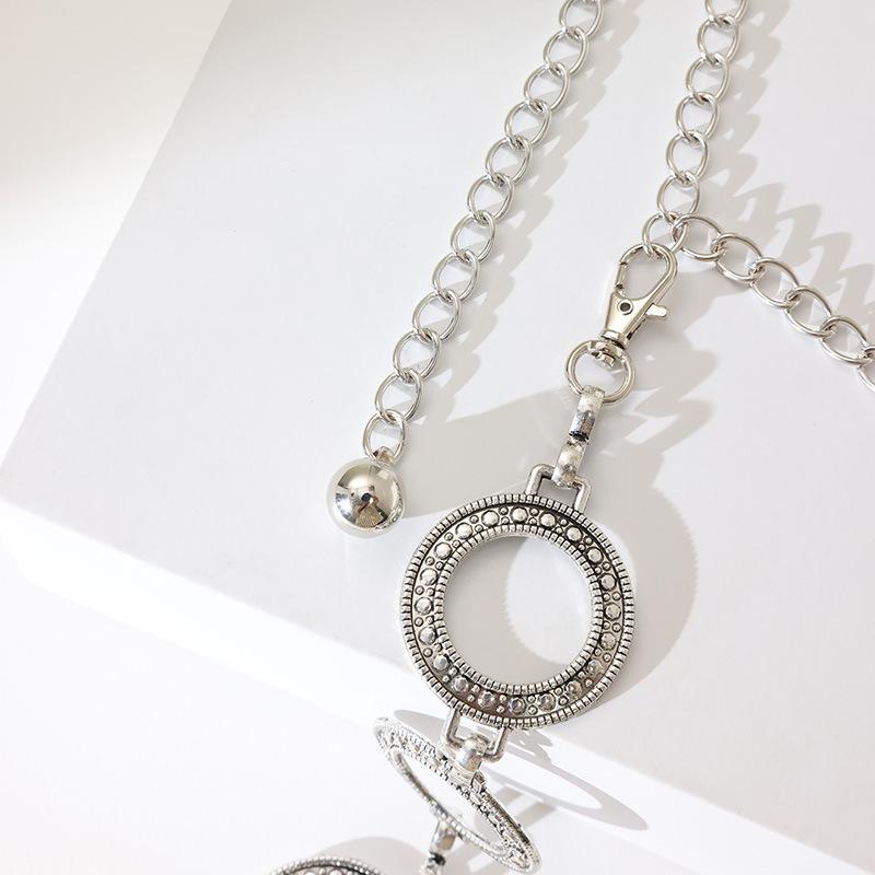 Spring High-end Circle Fashion Exquisite Engraving Geometric Metal Pants Chain for Women Mature Waist Chain