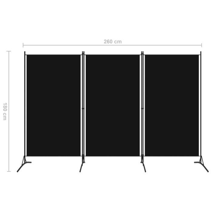 VidaXL Cloison de séparation 3 panneaux Noir 260x180 cm