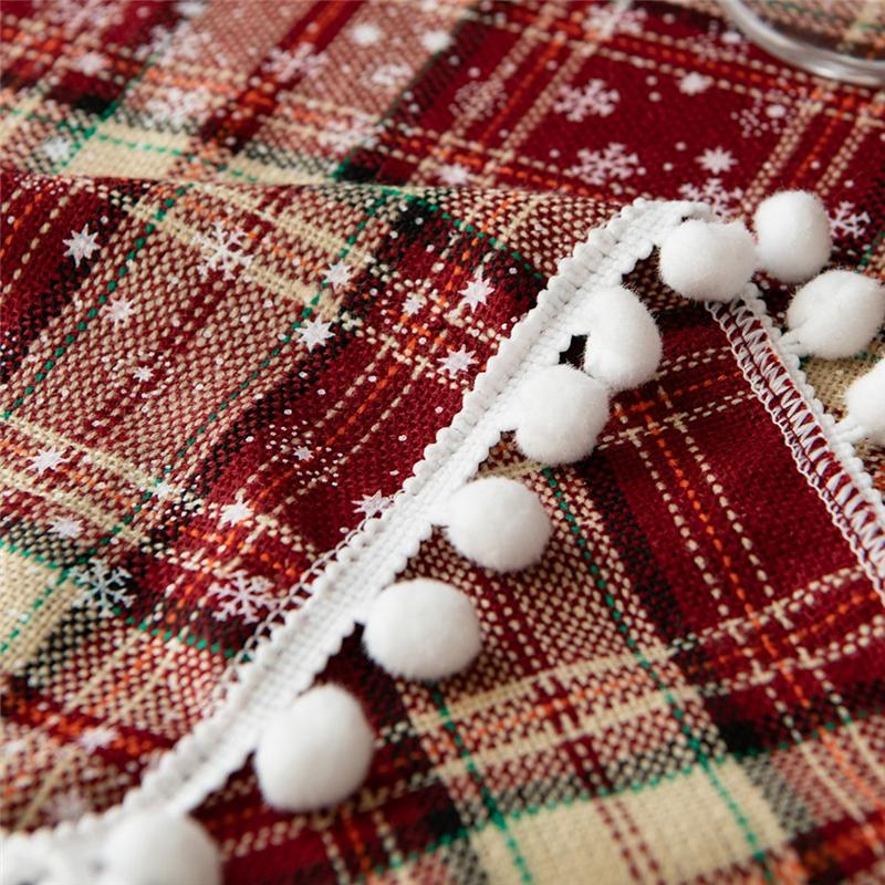 M-Modern-Weihnachtstischdecke Tischwäsche Dekoration Bommel Westlicher Esstischdecke Baumwolle, Leinen Und Schneeflocken Tischdecke
