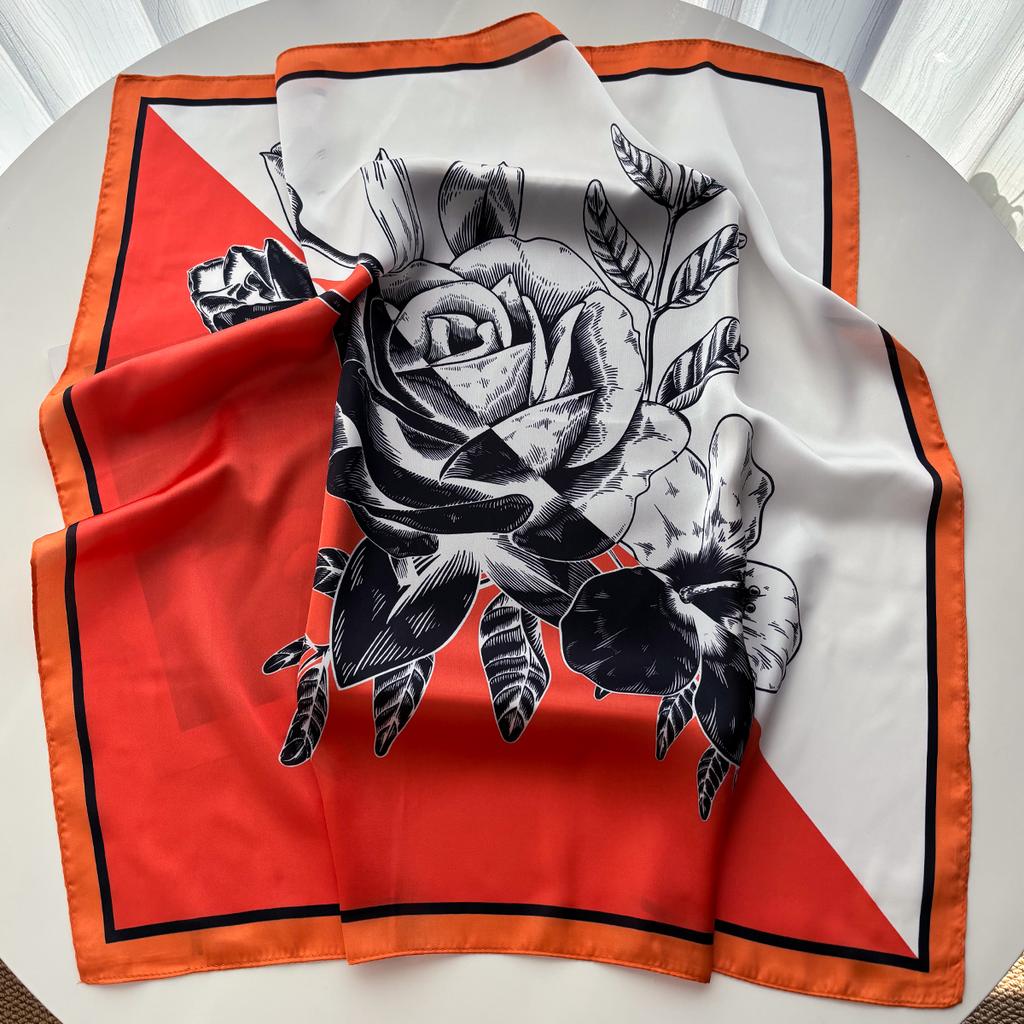 Women Square Scarf Silk Imitation Floral Print Neckerchief Bandana Lady Shawl Scarves Wrap Head Hair Band Ties