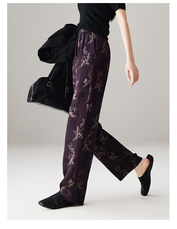 Chinese style printed casual wide leg pants for women in spring 2026, fashionable, loose and versatile, slimming and floor hugging pants