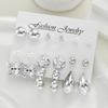9 Pairs Bohemian Butterfly Earring Set for Women Silver Color Pearl Zircon Geometric Water Drop Earrings Daily Wear Jewelry Gift