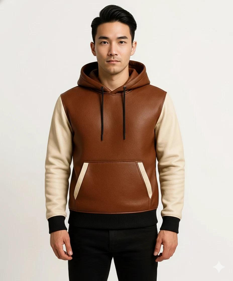Классическая коричневая мужская худи для вечеринок, ручной работы, байкерская куртка из натуральной кожи ягненка S коричневый