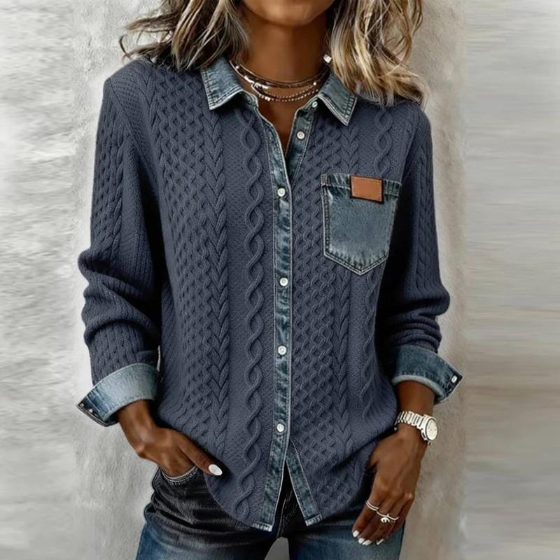 Woman Fashion Patchwork Knitted Sweater Autumn Turn-down Collar Button Top Cardigan Winter Long Sleeve Knitwear Shirt Outerwears