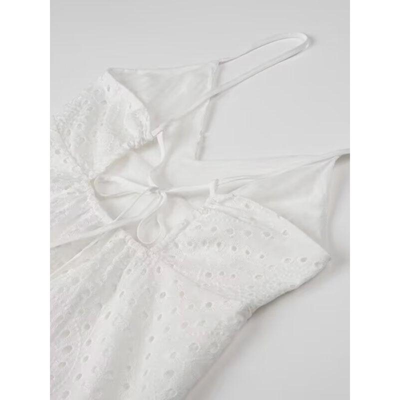 Kaslead New Arrival Women's Clothing Fashion Style Fashion Casual Minimalist Lace Embroider Pure Color Dress