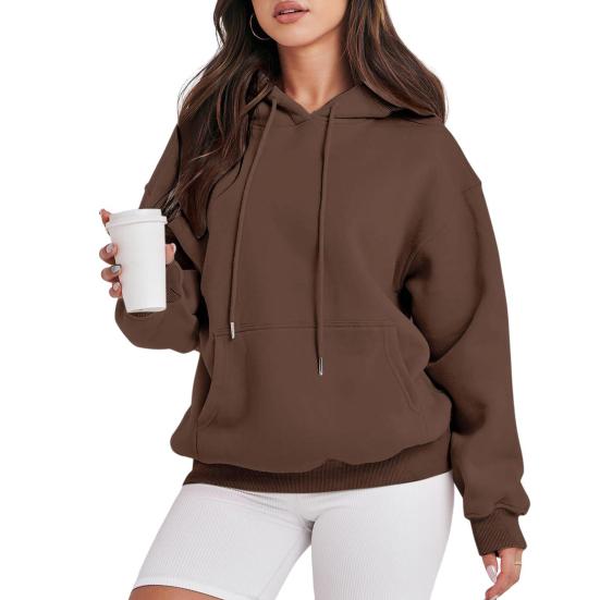 Women Hoodies Drawstring Pullover Fleece Sweatshirts Oversized Long Sleeve Hooded Top with Front Pocket