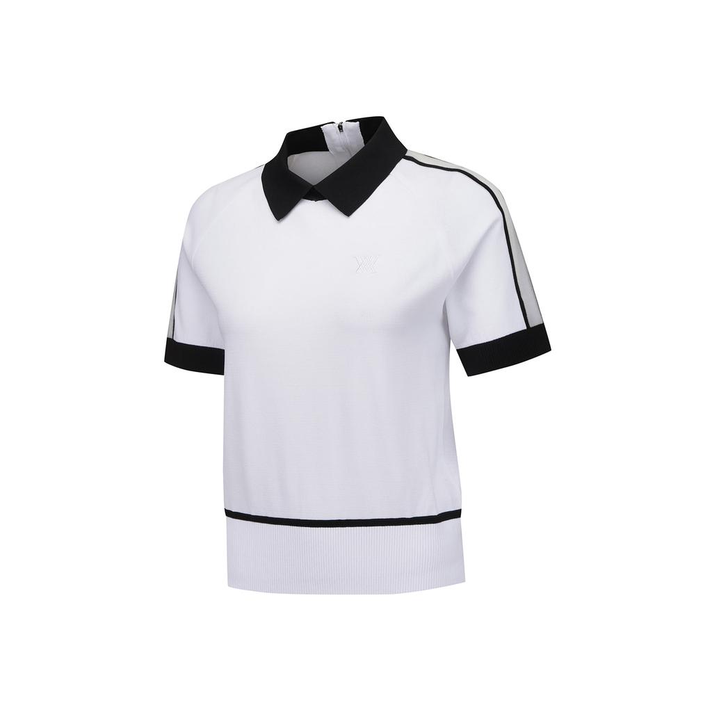 ANEW GOLF Women Mesh Patch Short Sleeve Sweater_Wh