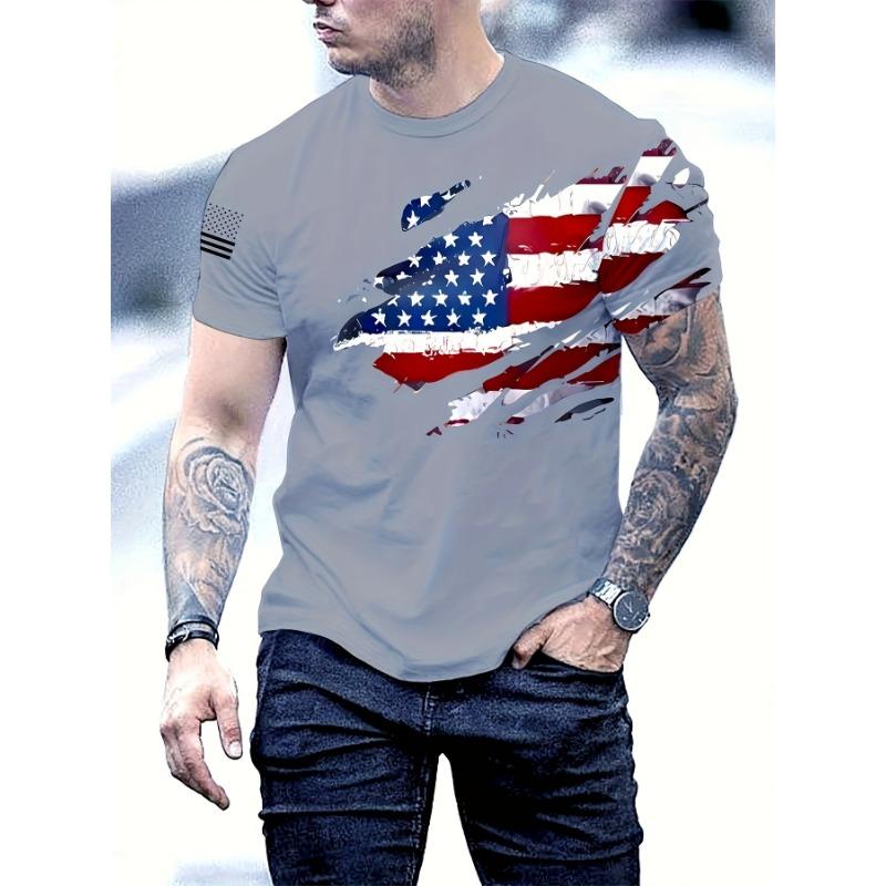 

Men s Patriotic American Flag 3D Printed T-shirt - Casual Round Neck Short Sleeve XL