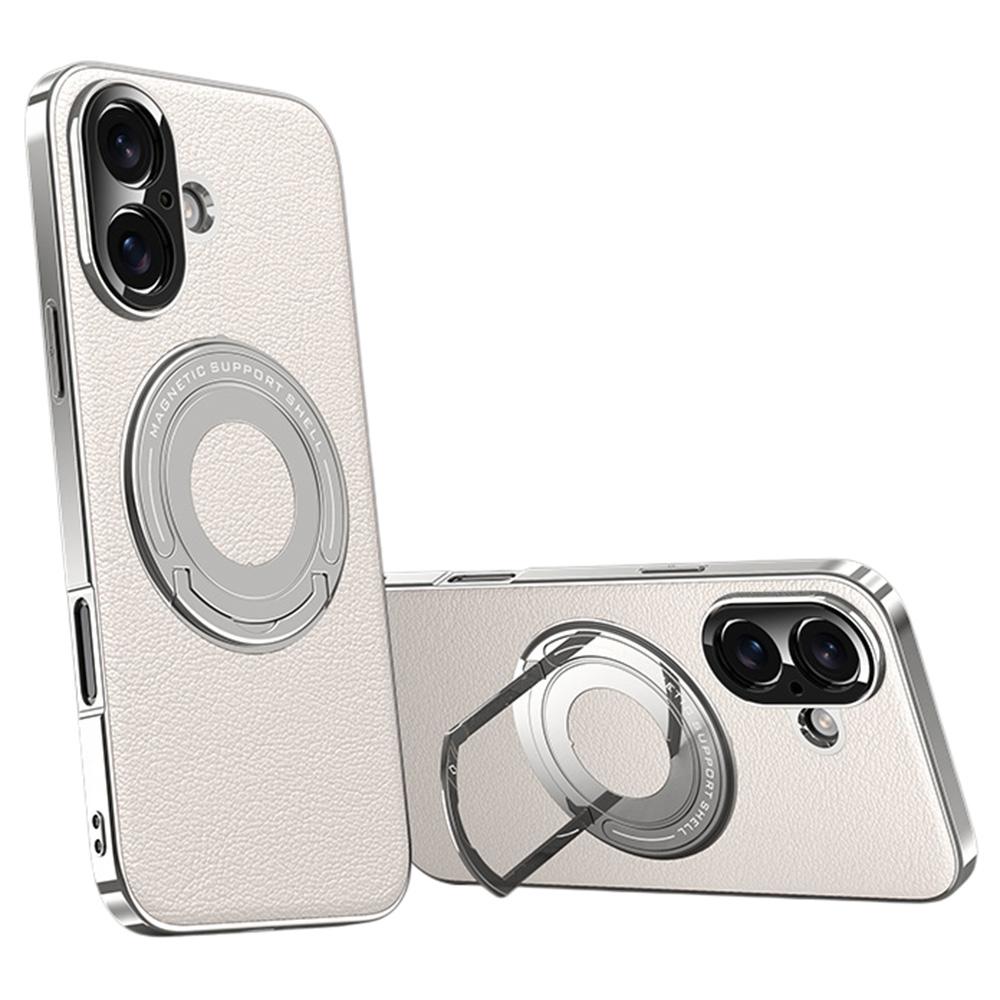 For iPhone 16 Case Compatible with MagSafe Leather TPU Back Cover with Hidden Kickstand