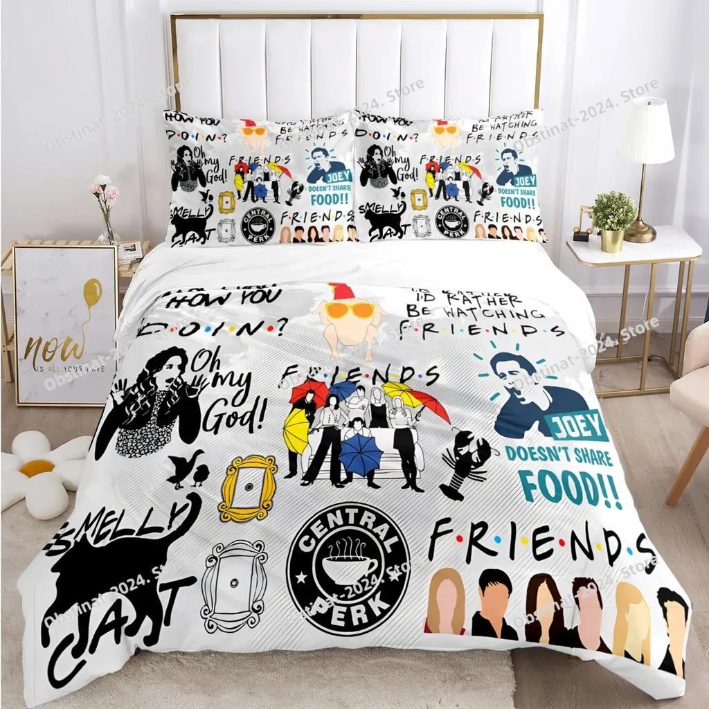 Přátelé Vtipné anime Celoroční povlečení Tištěná sada povlečení s povlakem na polštář Povlak na přikrývku Jednolůžko Dvojlůžko Queen Super King Velikost