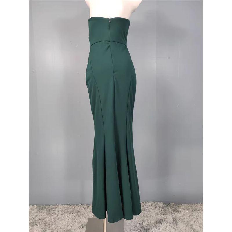 Foreign Trade Lu's Tube Top Sexy Backless Show White and Green Gyaru Fishbone Chest Emphasizing Split Formal Dress Evening Wear Dress Women